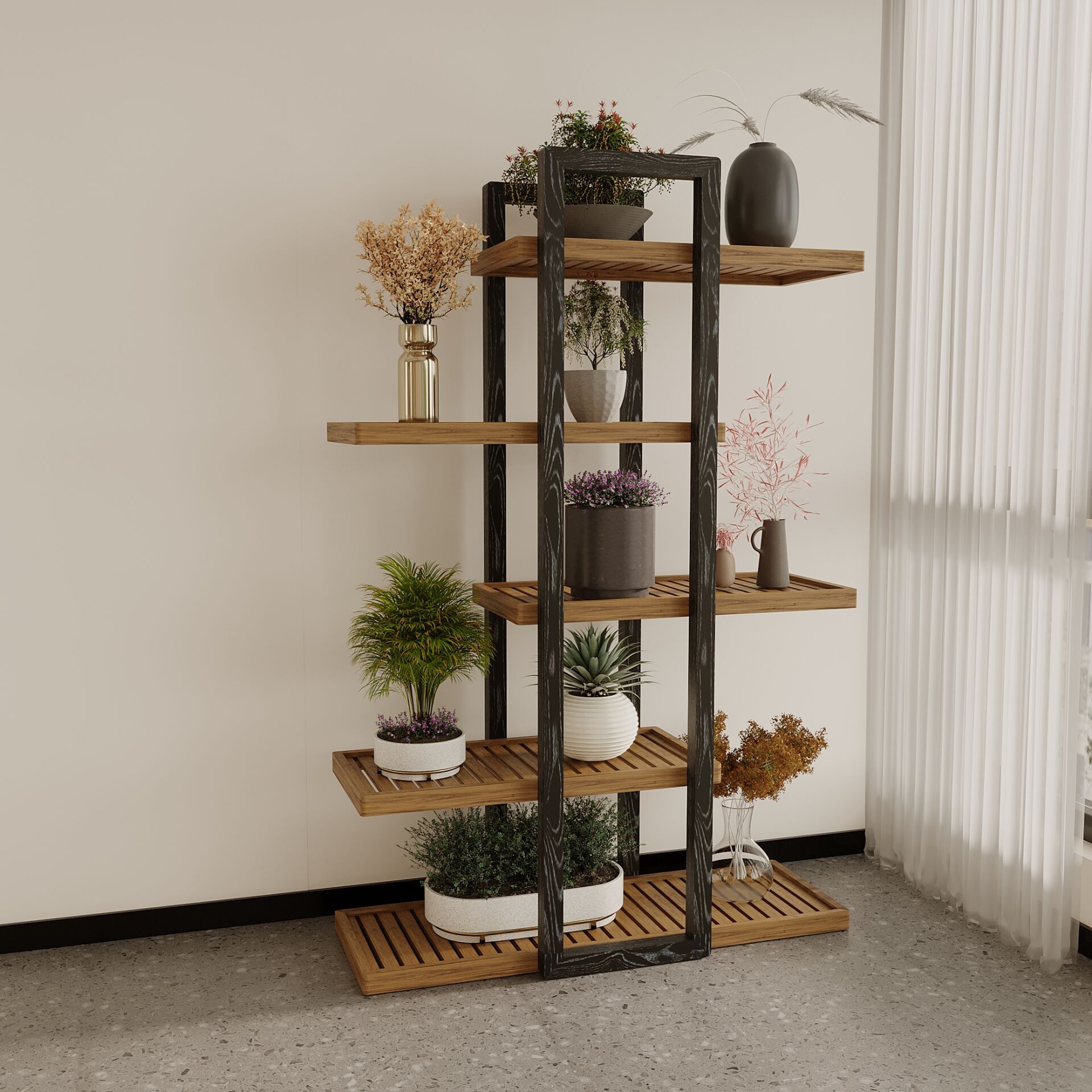 Fujian Dekoratif Raf,Çok Amaçlı Raf,4 Raflı Büyük Dekor Kitaplık